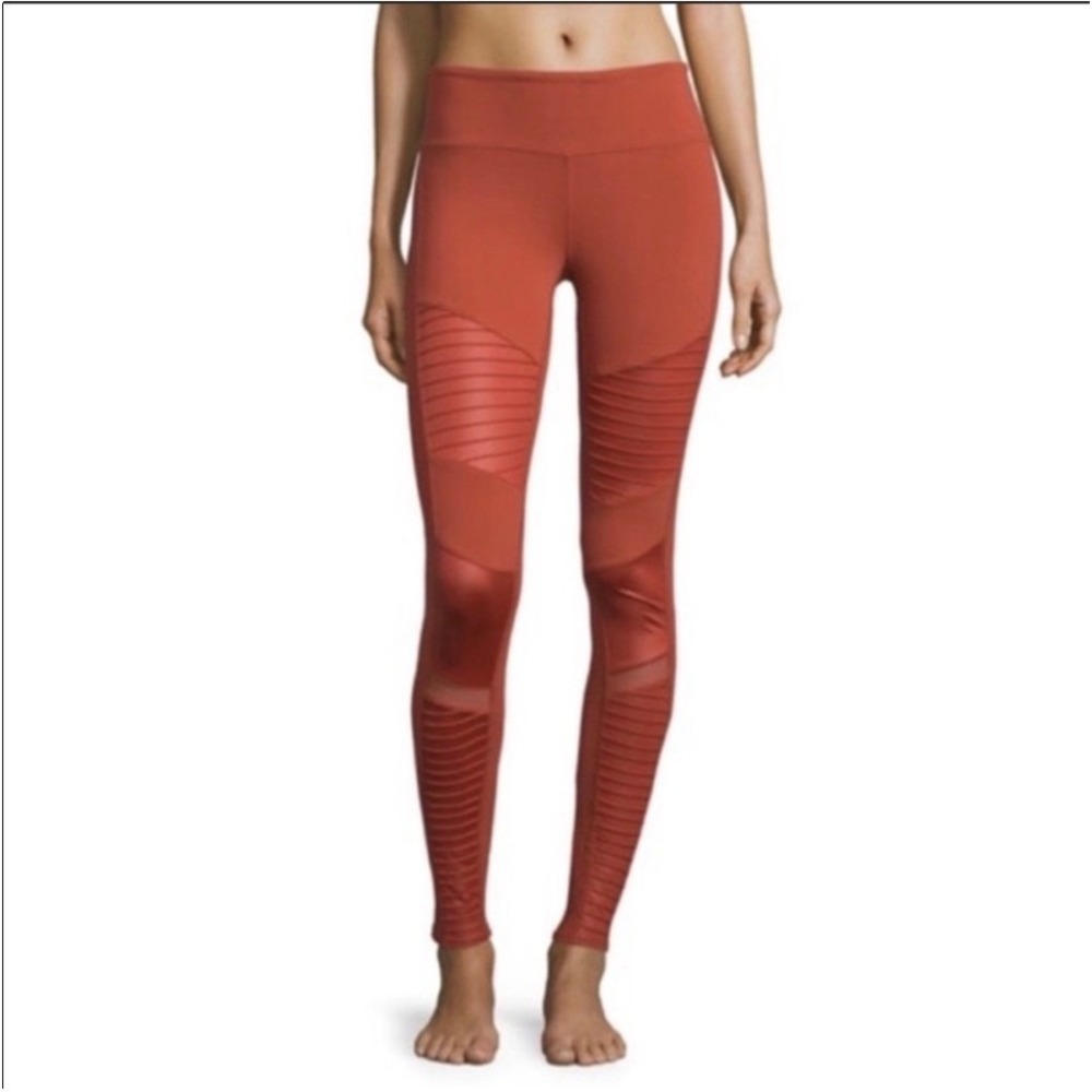 Alo Yoga Moto Leggings High Waist Mesh‎ Panel Burnt Orange Size XS Pants
